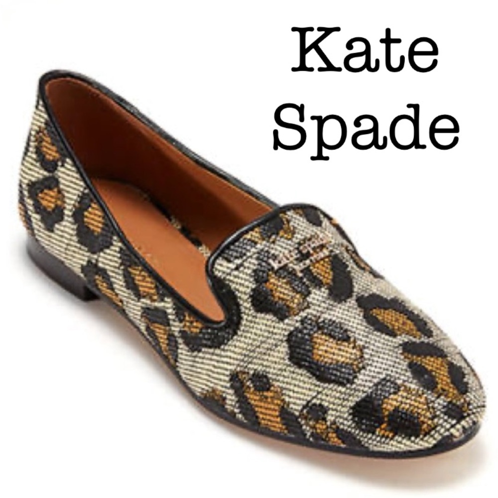 Kate Spade Torte Leopard Print Raffia Loafers Size 7.5